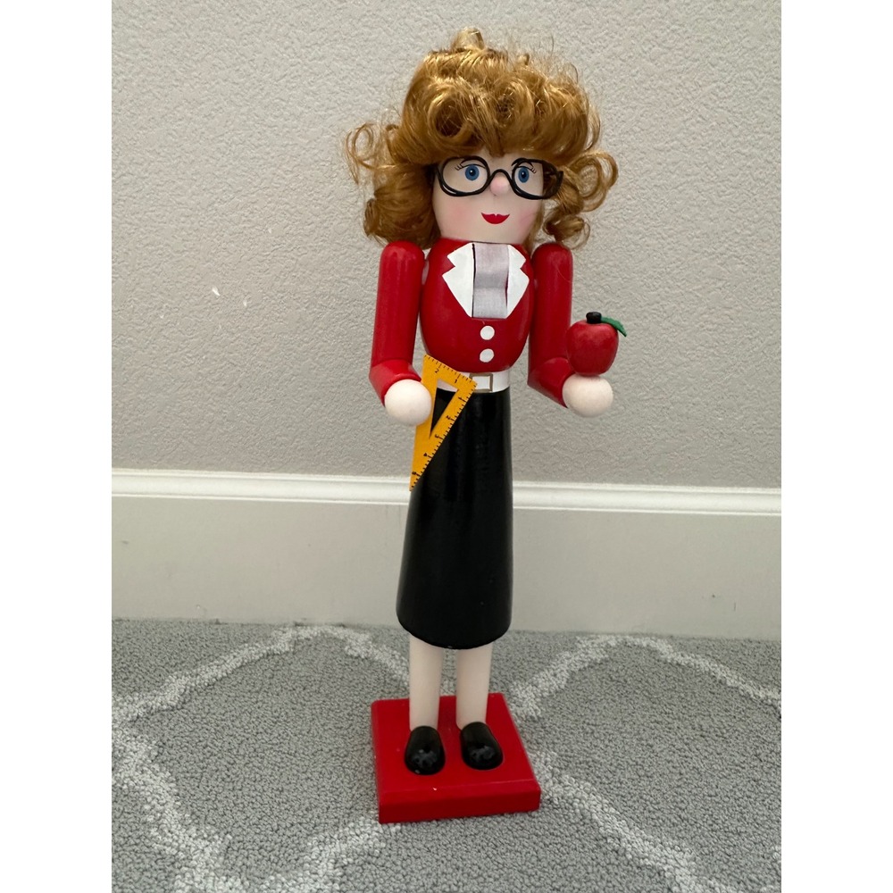 Preppy Unbranded Female School Teacher Nutcracker Wood Decor 15" Apple Ruler